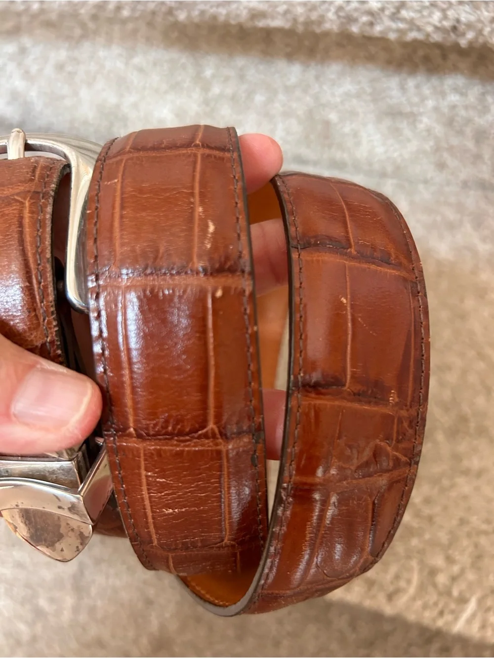 Onyx by Brighton Made in USA of calfskin leather belt w silver buckle. Western